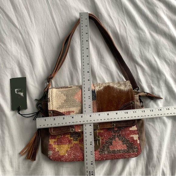 New Myra Leather Western Crossbody Bag Mixed Media Clasp Zipper Southwest Rodeo - Picture 14 of 16